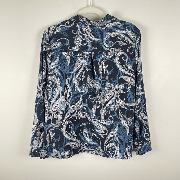 90s Vintage Notations Blue Paisley Button Up Long Sleeve Blouse Top Size PXL - Picture 3 of 8